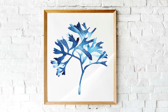 Art Watercolor Blue Coral Seaweed