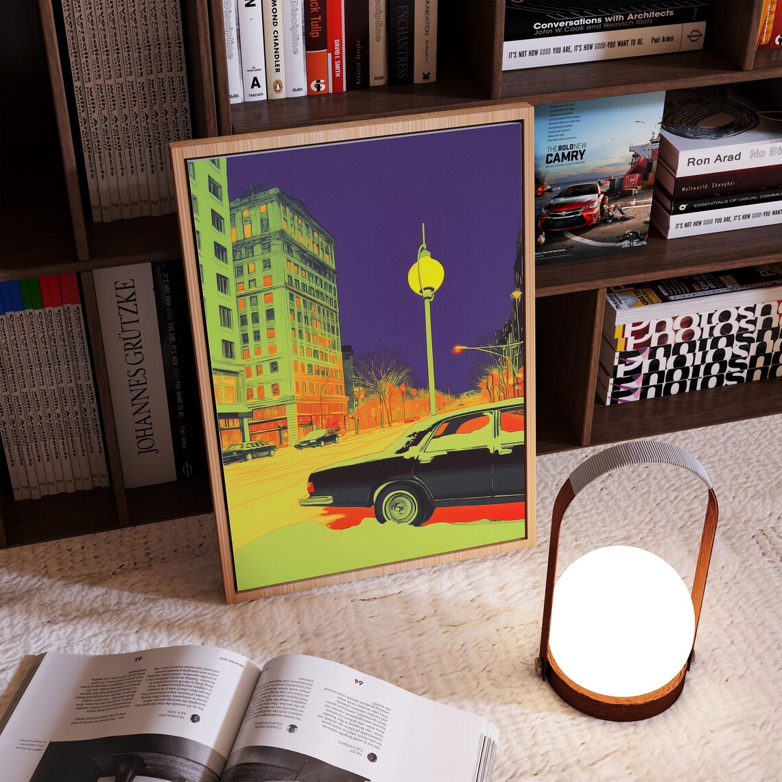 Neon City Street Night Pop Art Classic Car Urban Scene Poster - Image 4