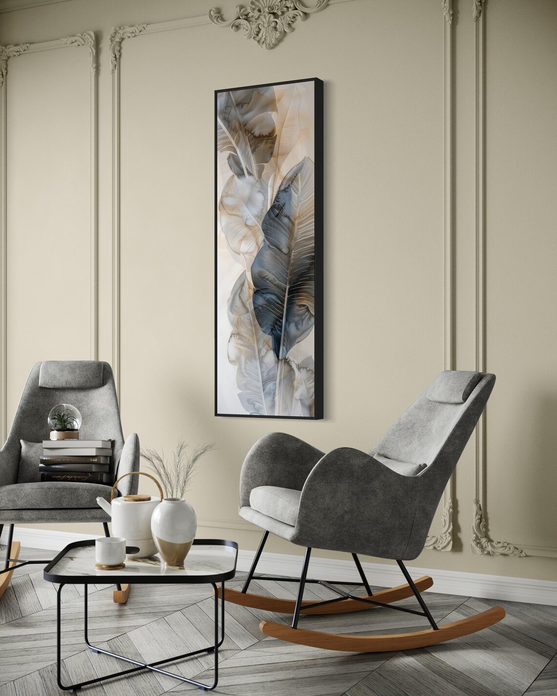 Elegant Muted Banana Leaves Watercolor Tall Narrow Botanical Art Print - Image 2