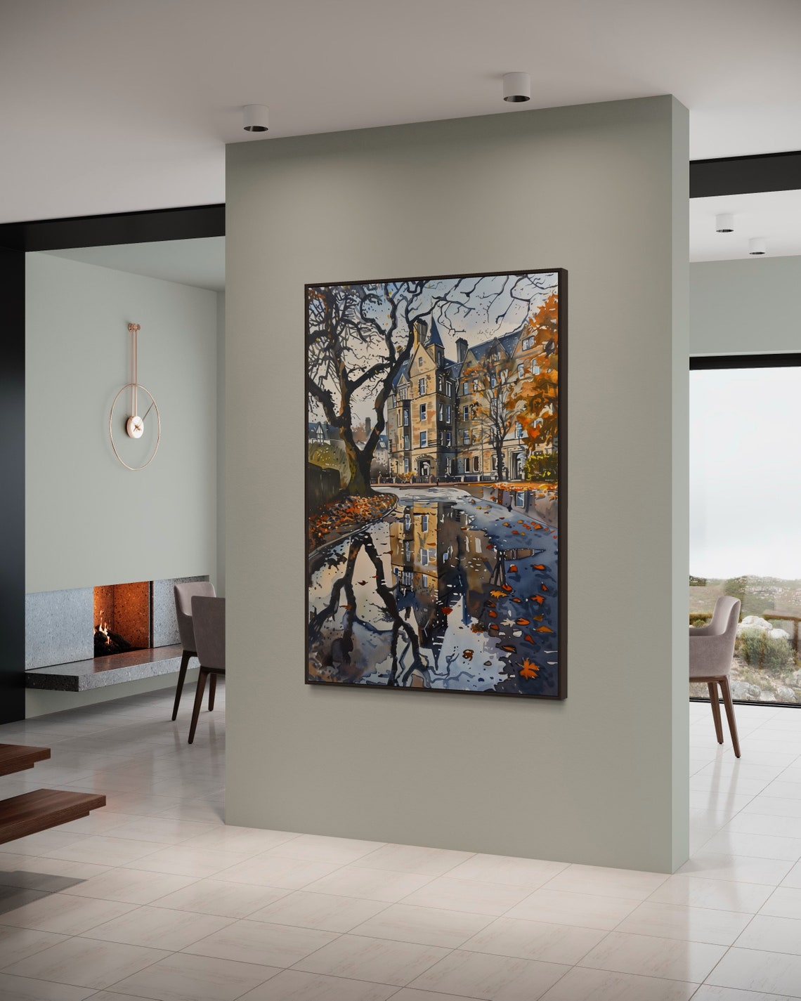 Edinburgh Rainy Autumn Street Watercolor Puddle Reflections Poster - Image 5