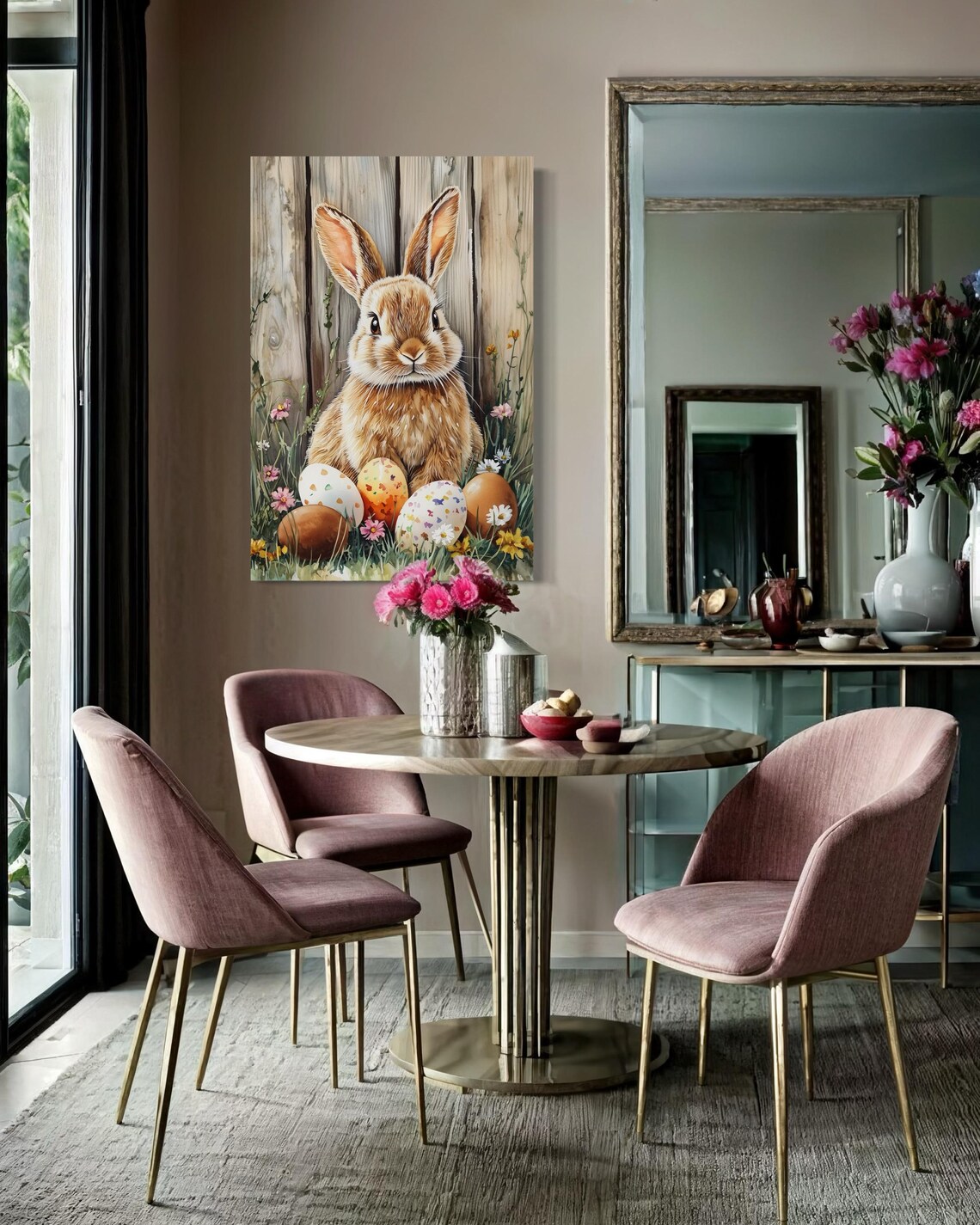 Easter Bunny, Rustic Spring Rabbit With Eggs - Image 3