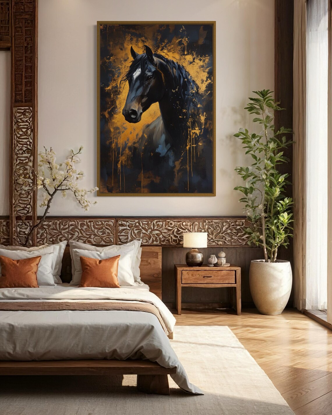 Majestic Black Stallion Horse Gold Accents Abstract Moody Poster - Image 3