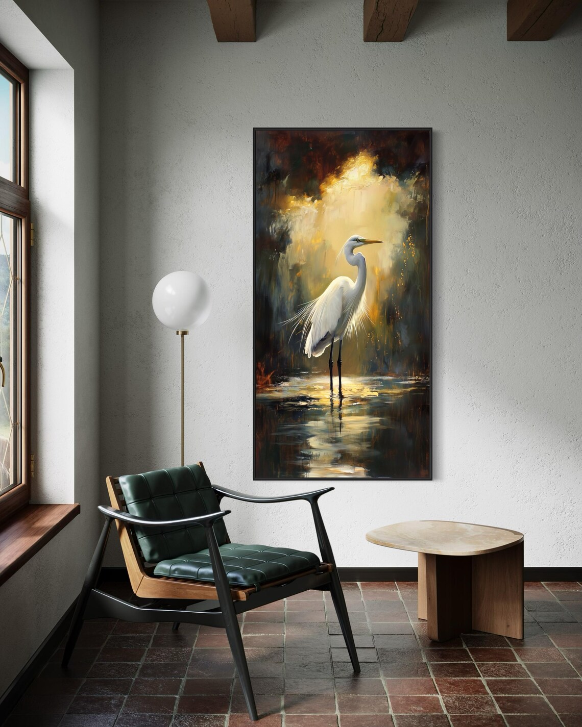 Golden Light Heron Wildlife Art Print, Living Room - Image 3