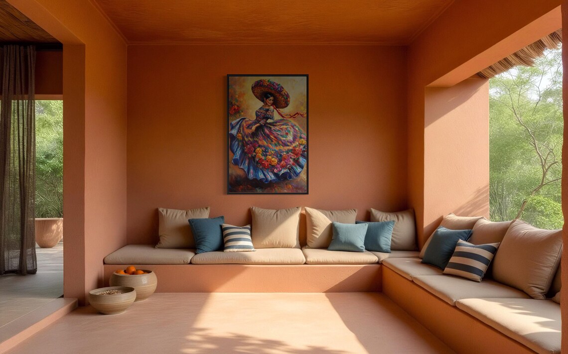 Mexican Dancer Floral Dress Sombrero Colorful Folkloric Fiesta Wall Art Poster - Image 3