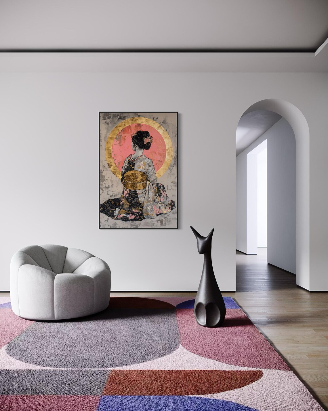 Japanese Geisha Moon Floral Living Room Art Print - Image 5