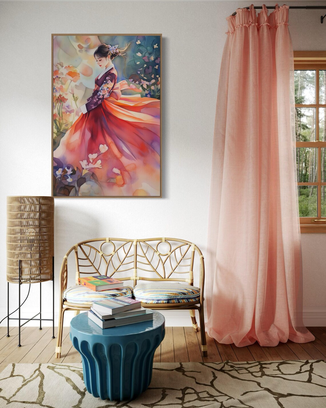 Korean Hanbok Watercolor Art Print, Elegant Cultural Accent - Image 2