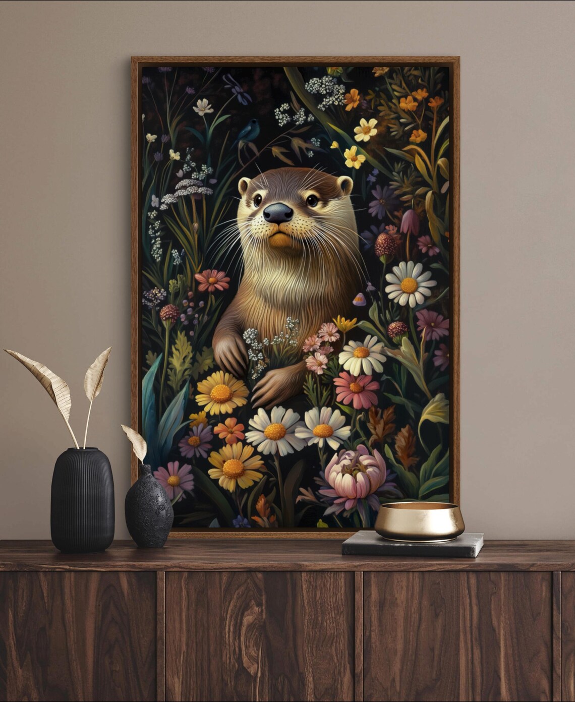 Otter With Flowers, William Morris-Inspired Art Print - Image 5