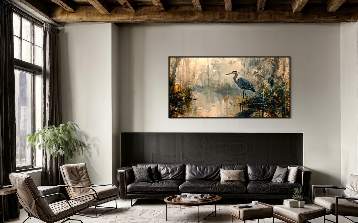 Moody Blue Heron Print, Lake House Bird Art - Image 2