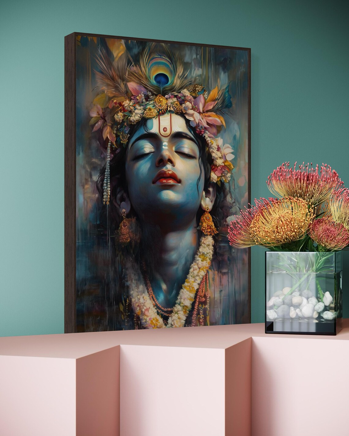 Colorful Krishna with Peacock Feather, Hindu Art Print - Image 5