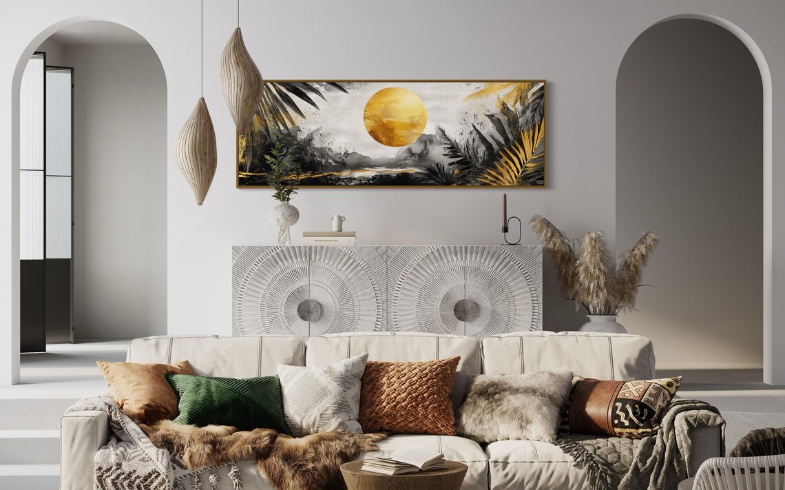 Golden Sun and Palm Leaf, Modern Tropical Art Print - Image 2