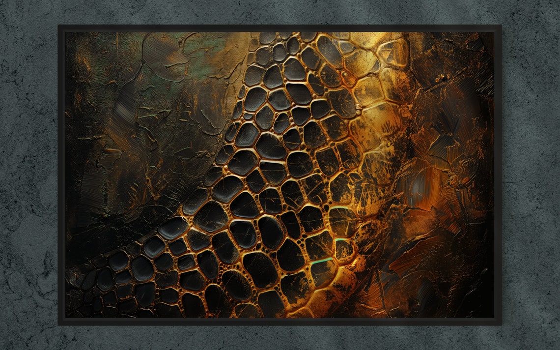 Black Gold Reptile Scales Textured Abstract Macro Luxury Dark Poster