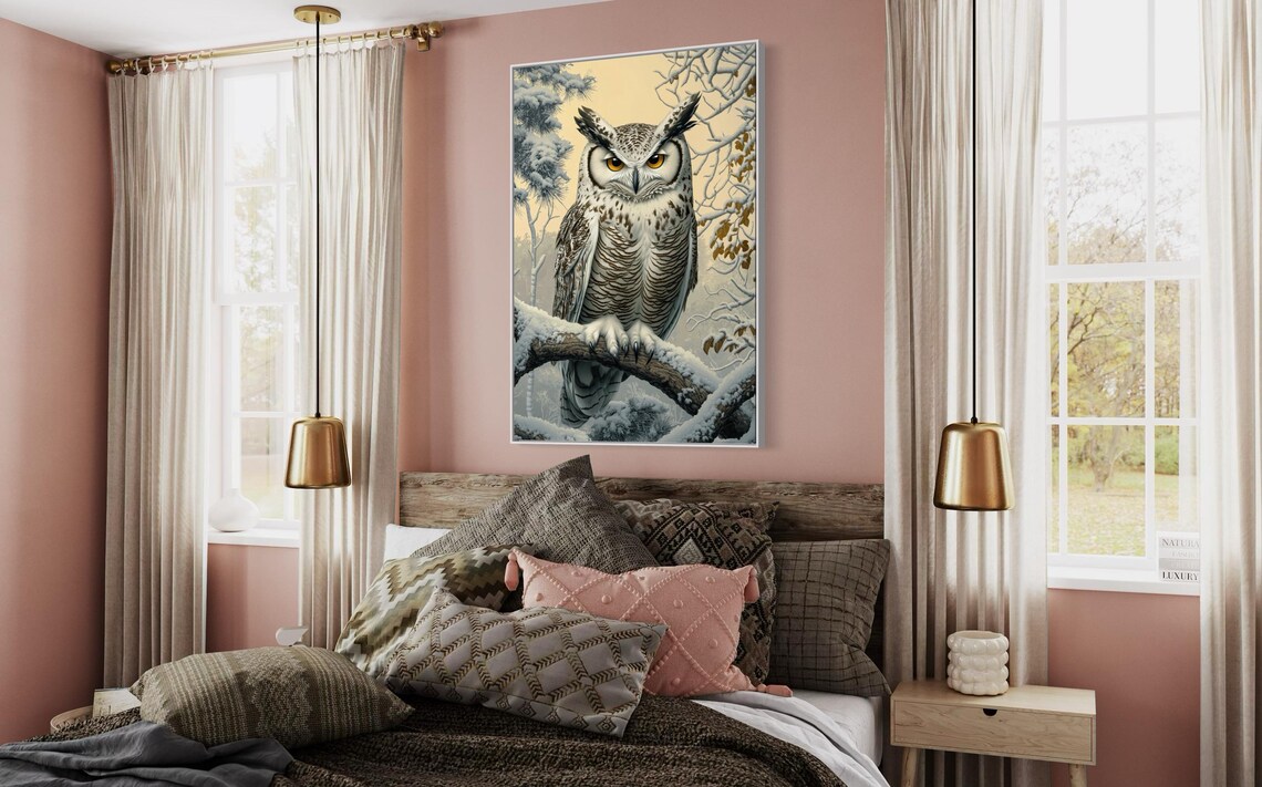 Snowy Owl Portrait, Farmhouse Wildlife Art Print - Image 3