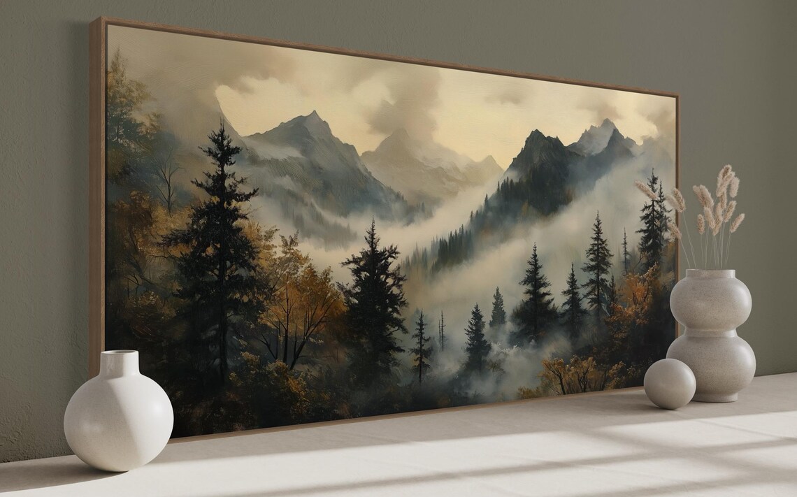 Mystical Forest Mountains Autumn Gothic Art Print - Image 4