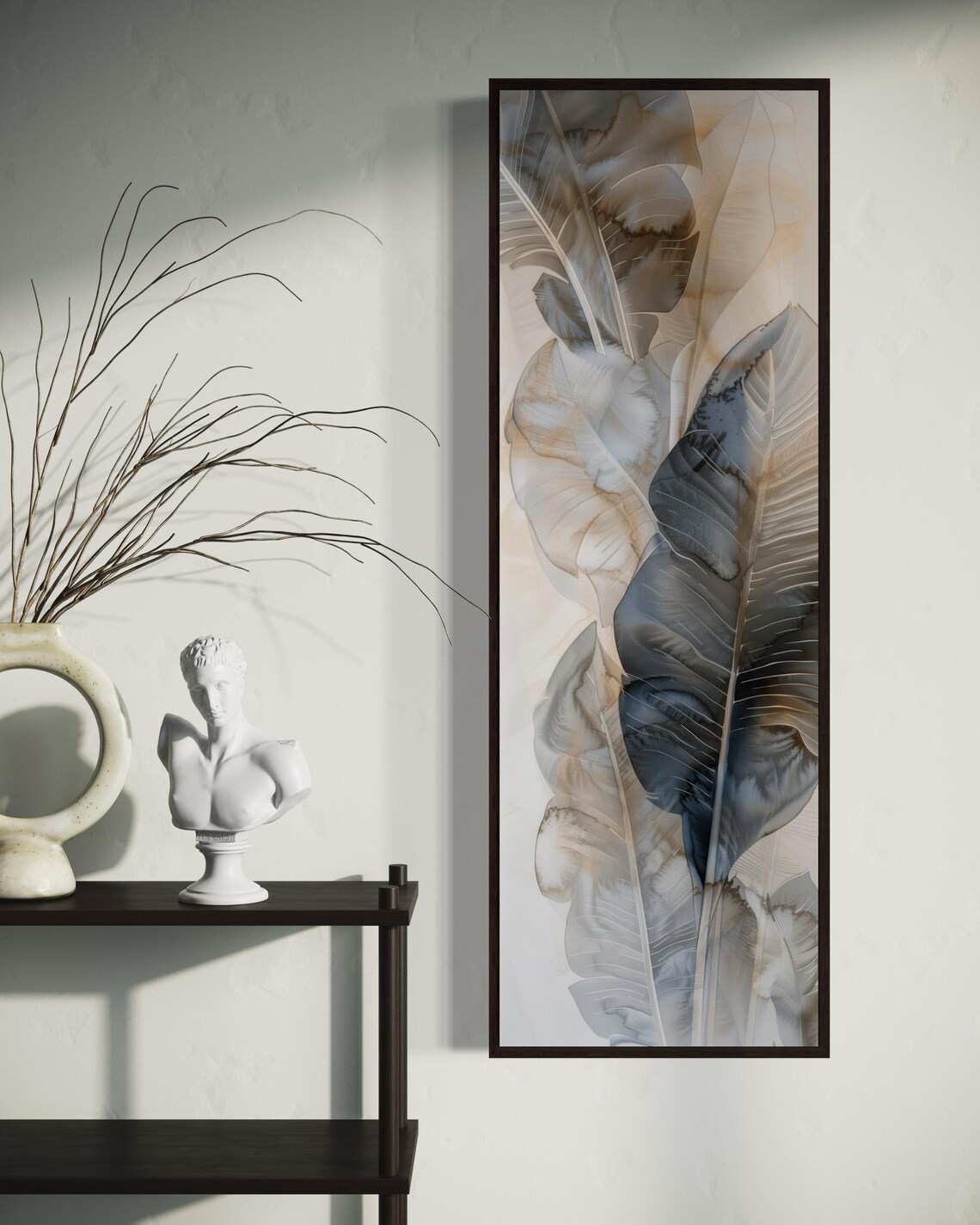Elegant Muted Banana Leaves Watercolor Tall Narrow Botanical Art Print - Image 4