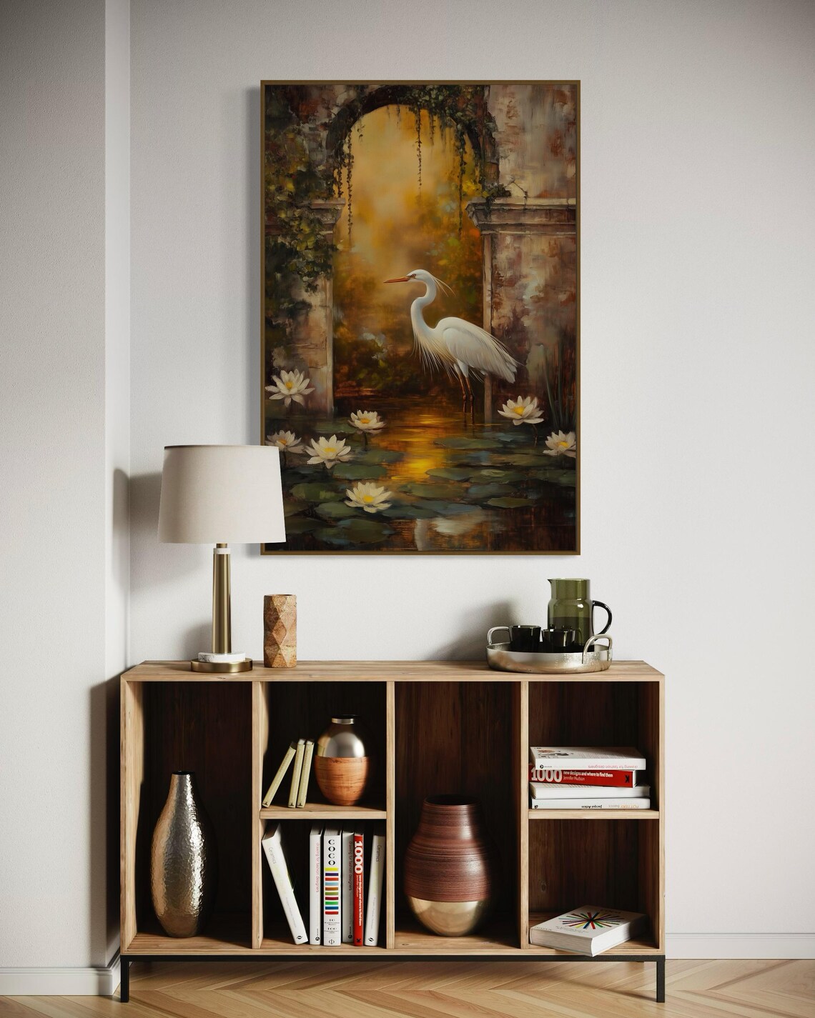 White Heron Lily Pond, Tranquil Nature Poster - Image 3