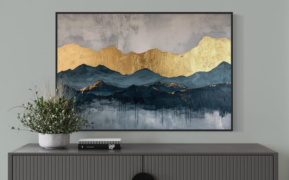 Elegant Modern Abstract Mountains Luxury Panoramic Wall Art Print For Peaceful Above Bed Decor Perfect Moody Statement Wall Art - Image 5