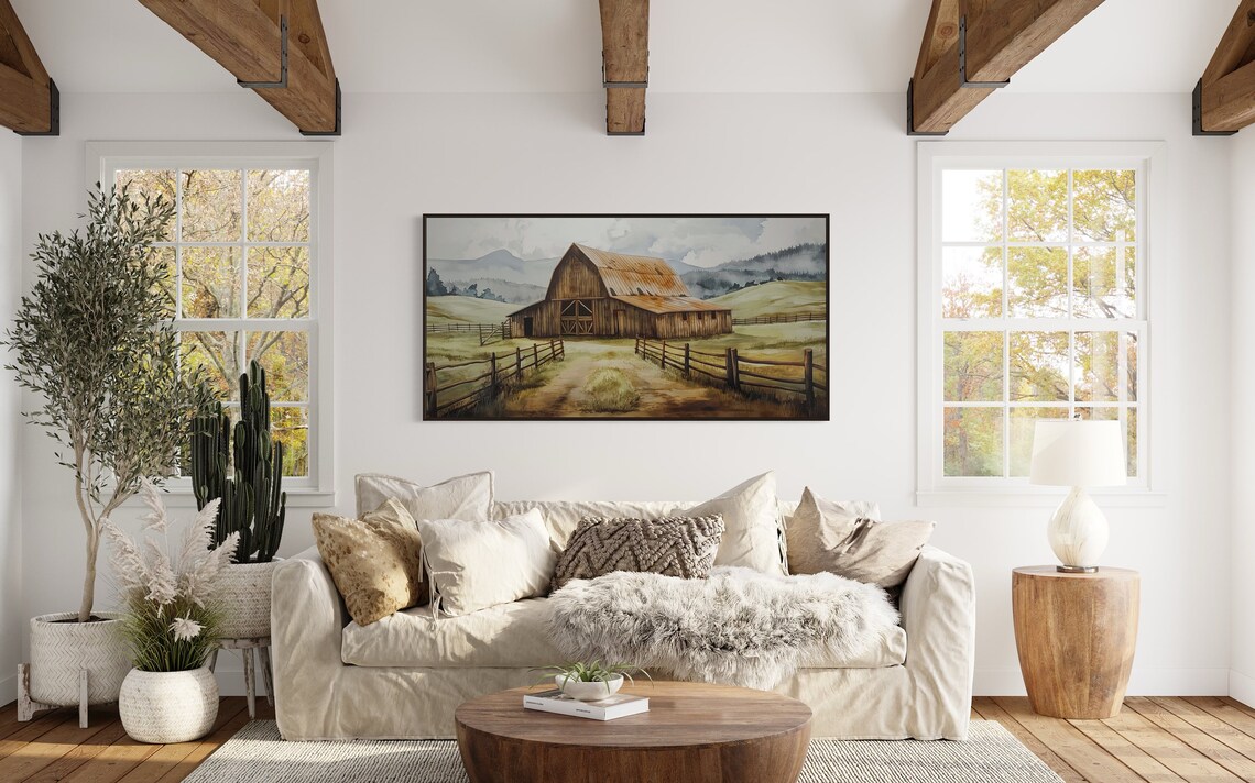 Vintage Barn Country Scene, Panoramic Art Print - Image 5