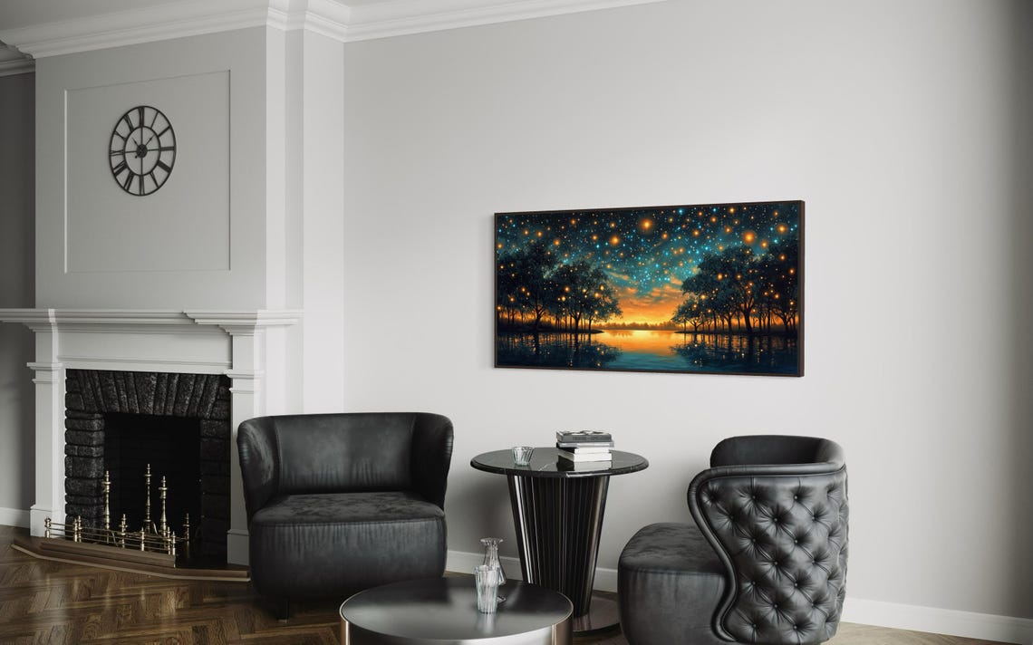 Dreamy Starry Night Lakeside Landscape Enchanted Twilight Print For Celestial Home Decor And Lake House Charm - Image 3