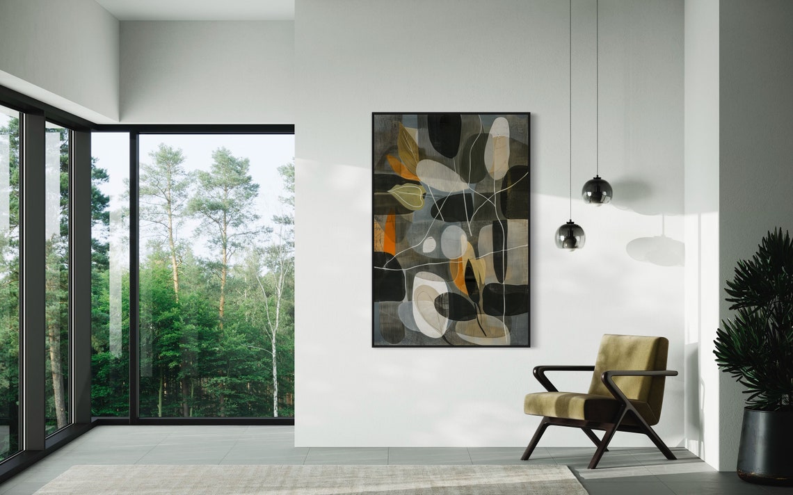 Boho Earth Tone Leaves Abstract Shapes Mid Century Modern Art Print - Image 2