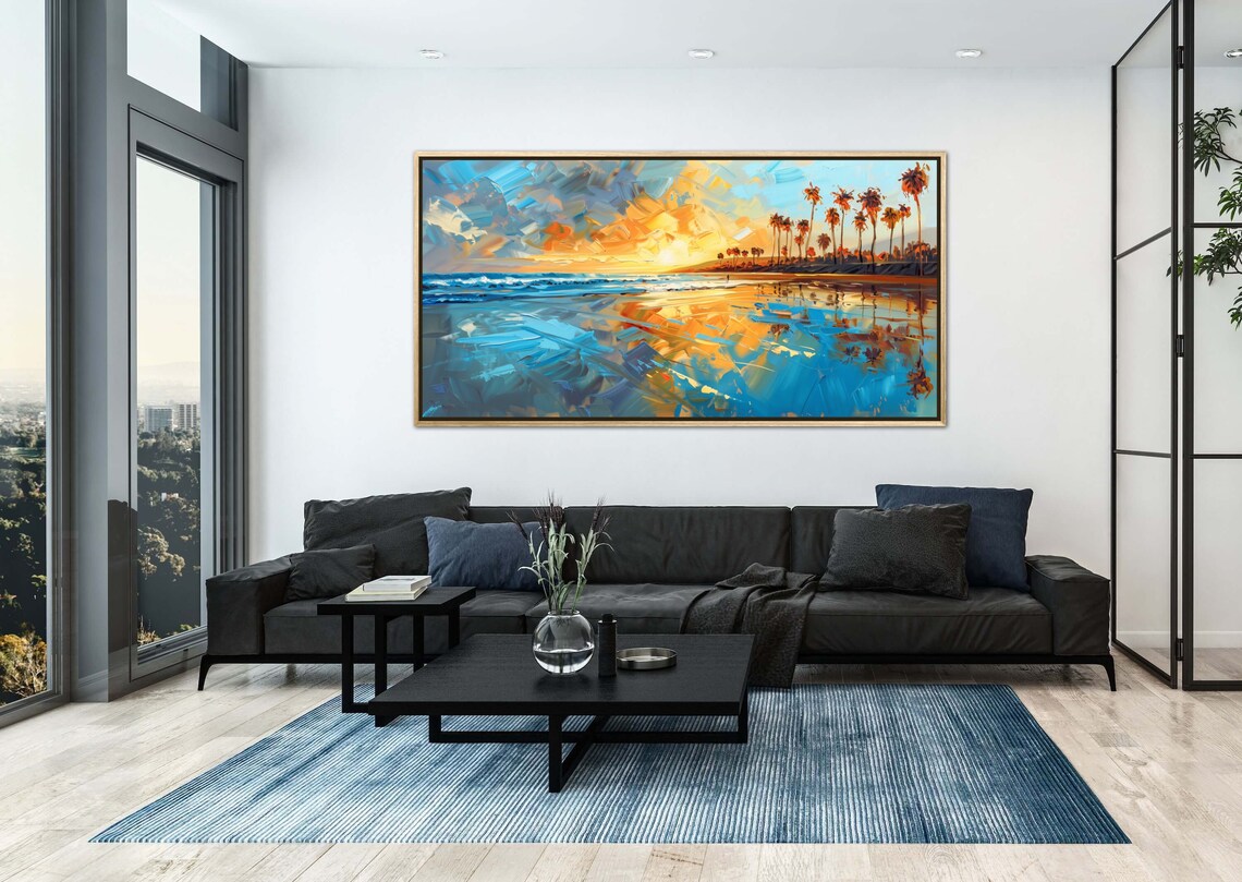 California Beach Sunset Palm Trees Ocean Reflections Travel Poster - Image 4