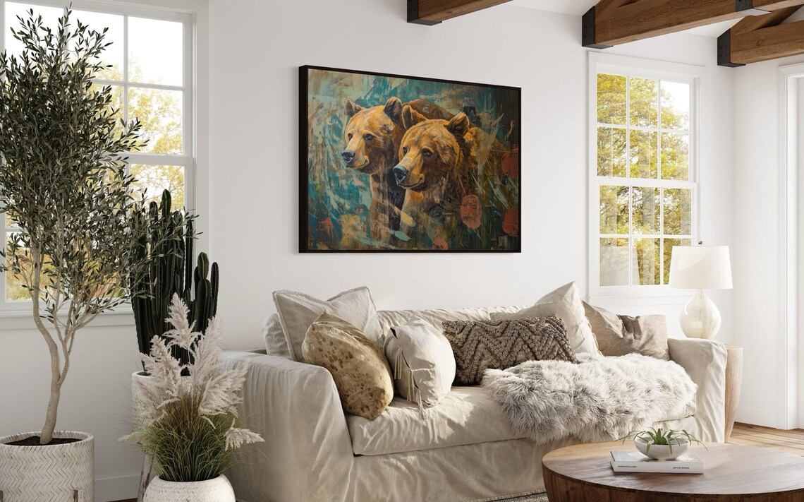 Rustic Brown Bear Couple Abstract Animal Print - Image 2