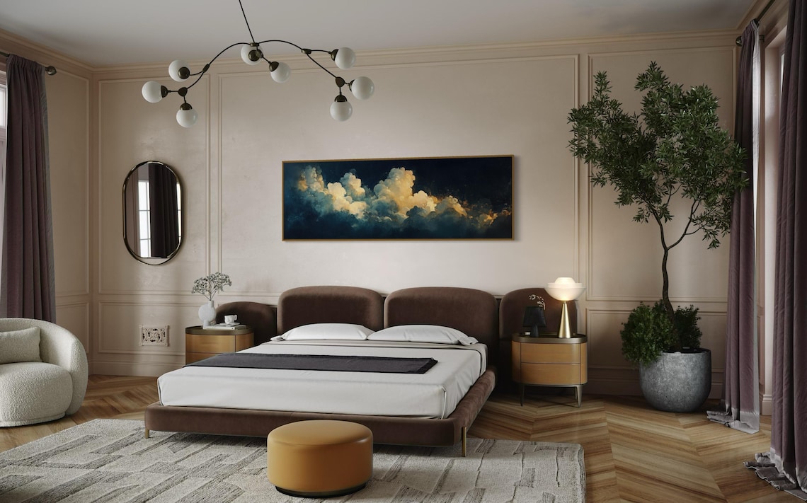 Abstract Clouds, White And Gold Night Sky Art Print - Image 2
