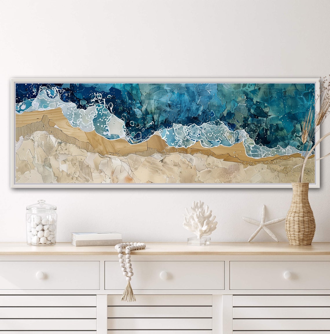 Abstract Aerial Ocean Waves Deep Blue Navy Coastal Panorama Wall Art