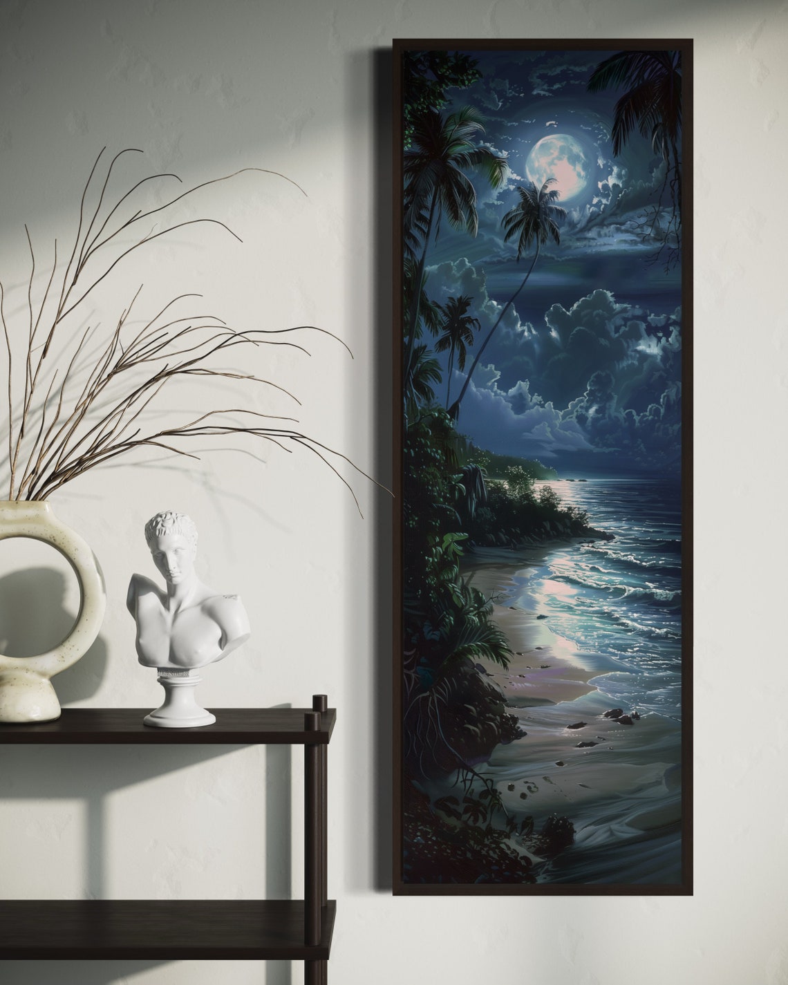 Moonlit Beach Full Moon Palms Night Ocean Tropical Coastal Poster - Image 3