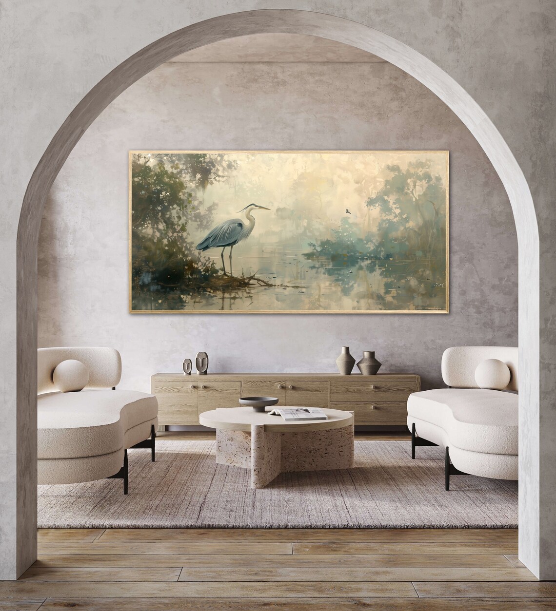 Blue Heron Wall Art Print, Lake Life Bird Study - Image 2
