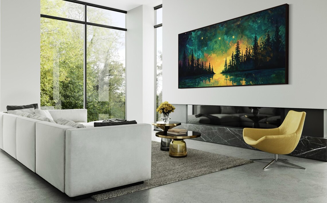 Starry Night Pine Forest Lake Aurora Colorful Night Sky Travel Poster - Image 4