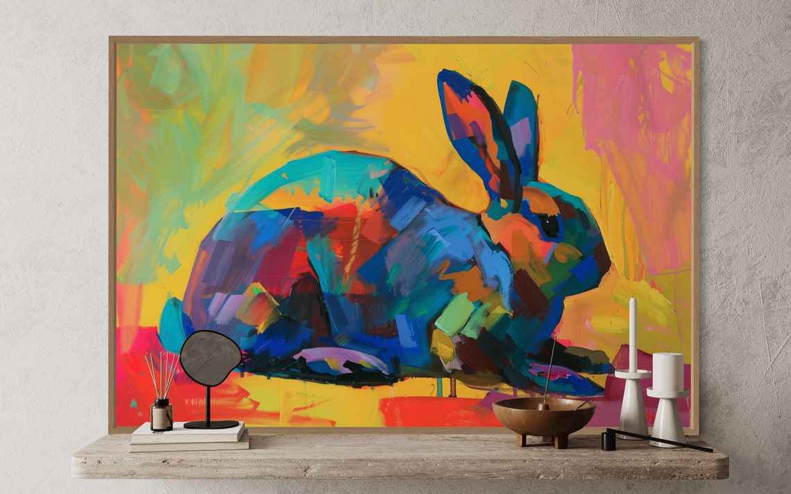 Dreamy Multicolor Bunny Abstract Rabbit Nursery Decor Poster - Image 3