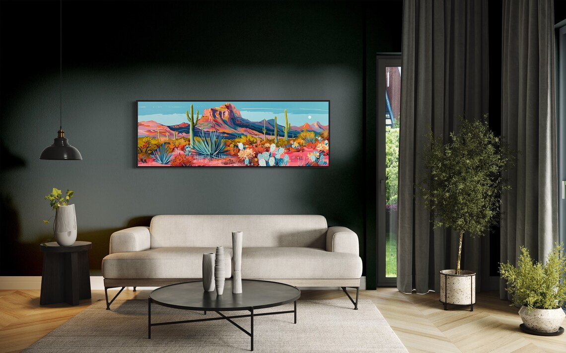 Sonoran Desert Cactus Art Print, Southwest Panorama - Image 5