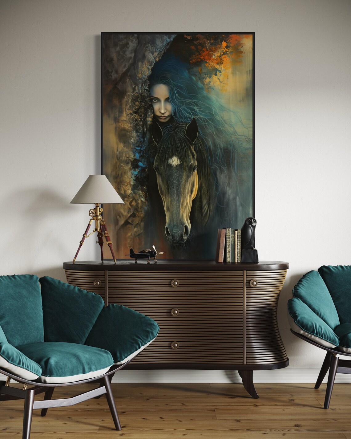 Mystical Woman Blue Hair Dark Horse Dramatic Fantasy Wall Art - Image 4