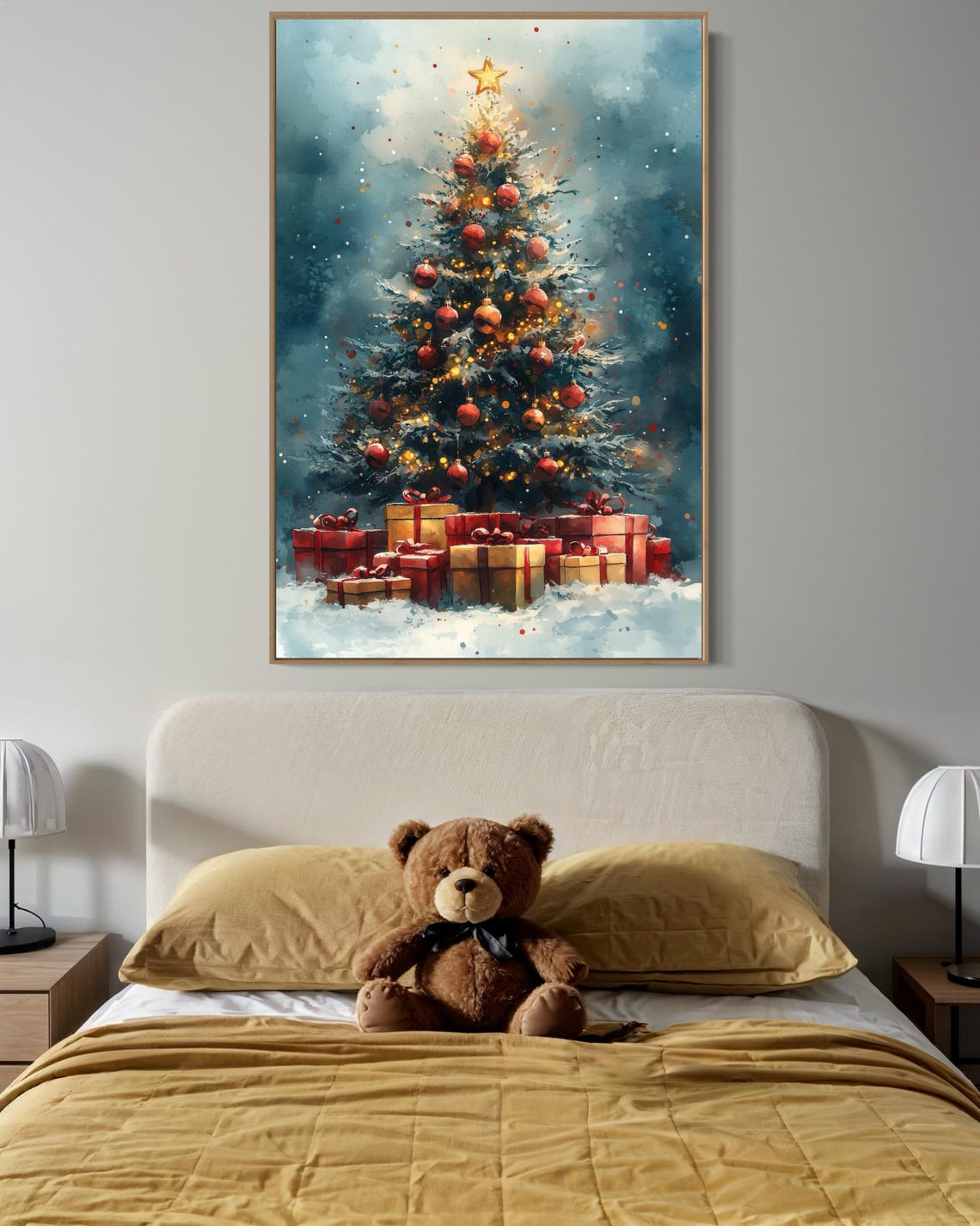 Festive Christmas Tree Glowing Lights Red Ornaments Gifts Poster - Image 4