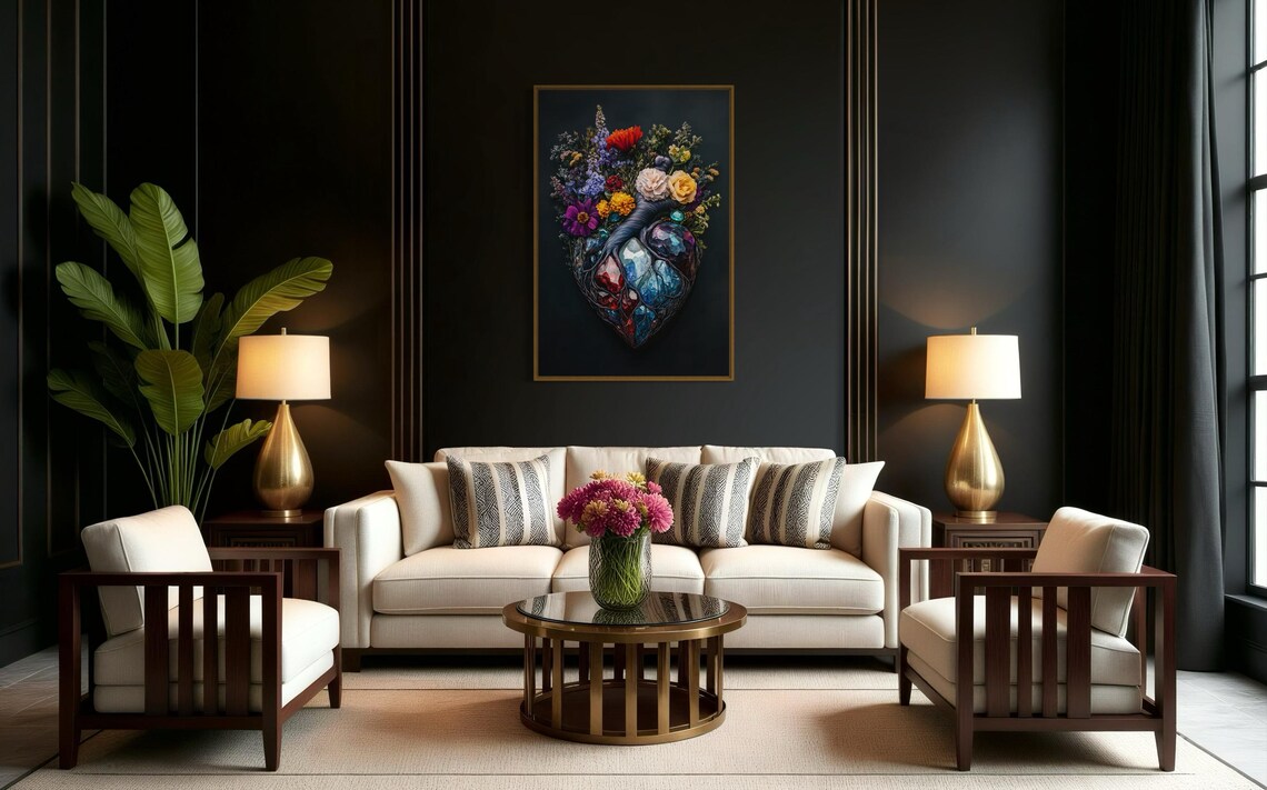 Floral Gemstone Heart Surreal Art Print Decor - Image 4