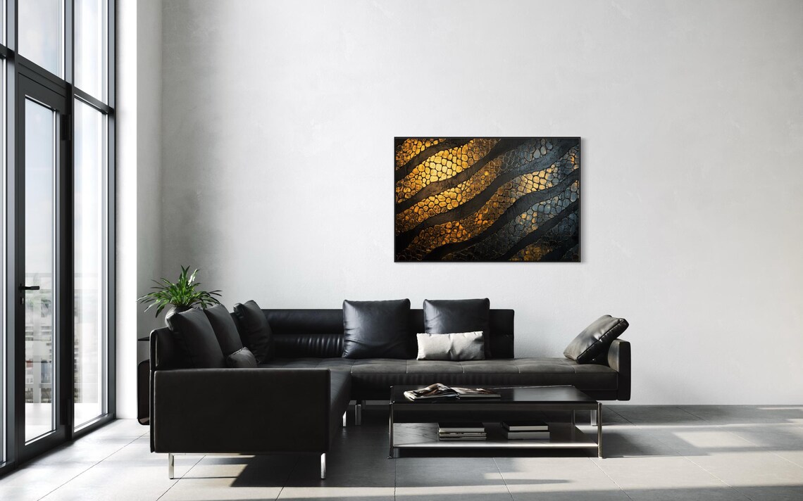 Gold Black Reptile Scale Texture Abstract Modern Glam Luxury Art Poster - Image 3