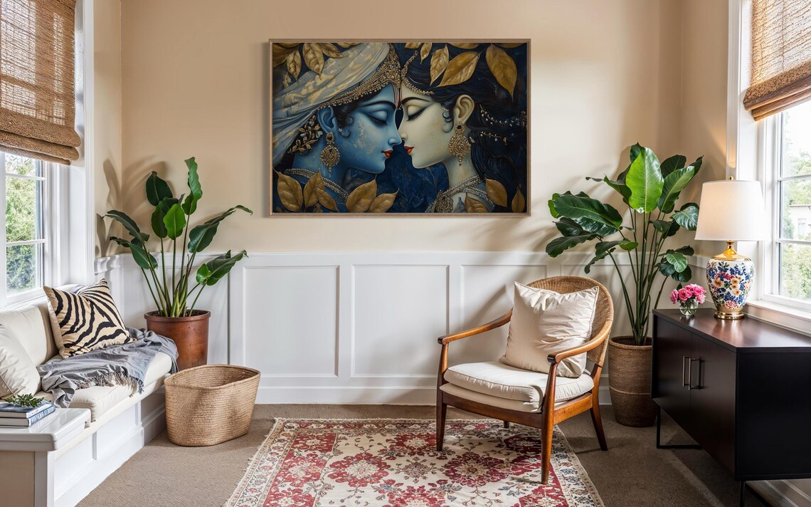 Radha Krishna Divine Love, Spiritual Art Print - Image 3