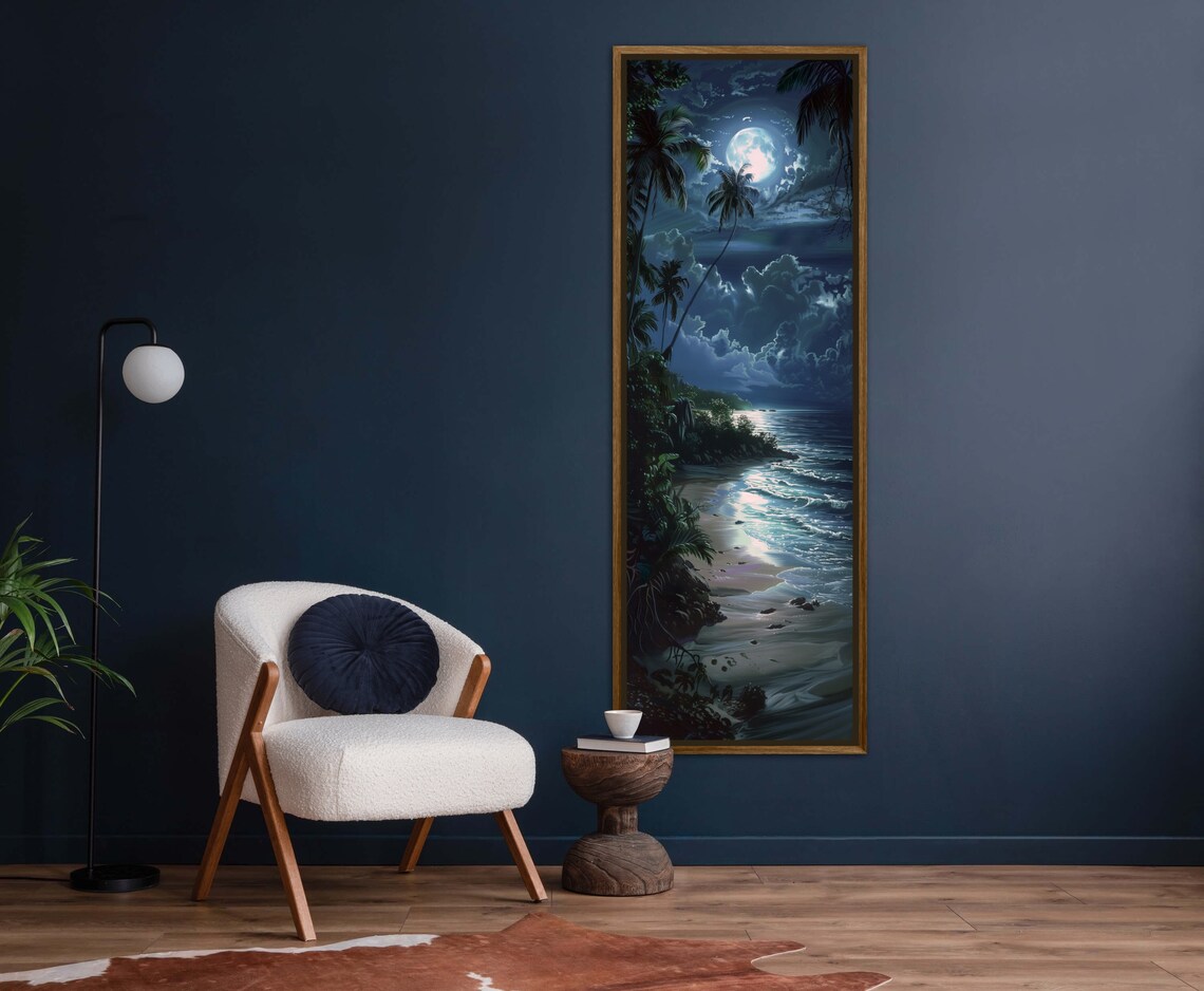 Moonlit Beach Full Moon Palms Night Ocean Tropical Coastal Poster - Image 5