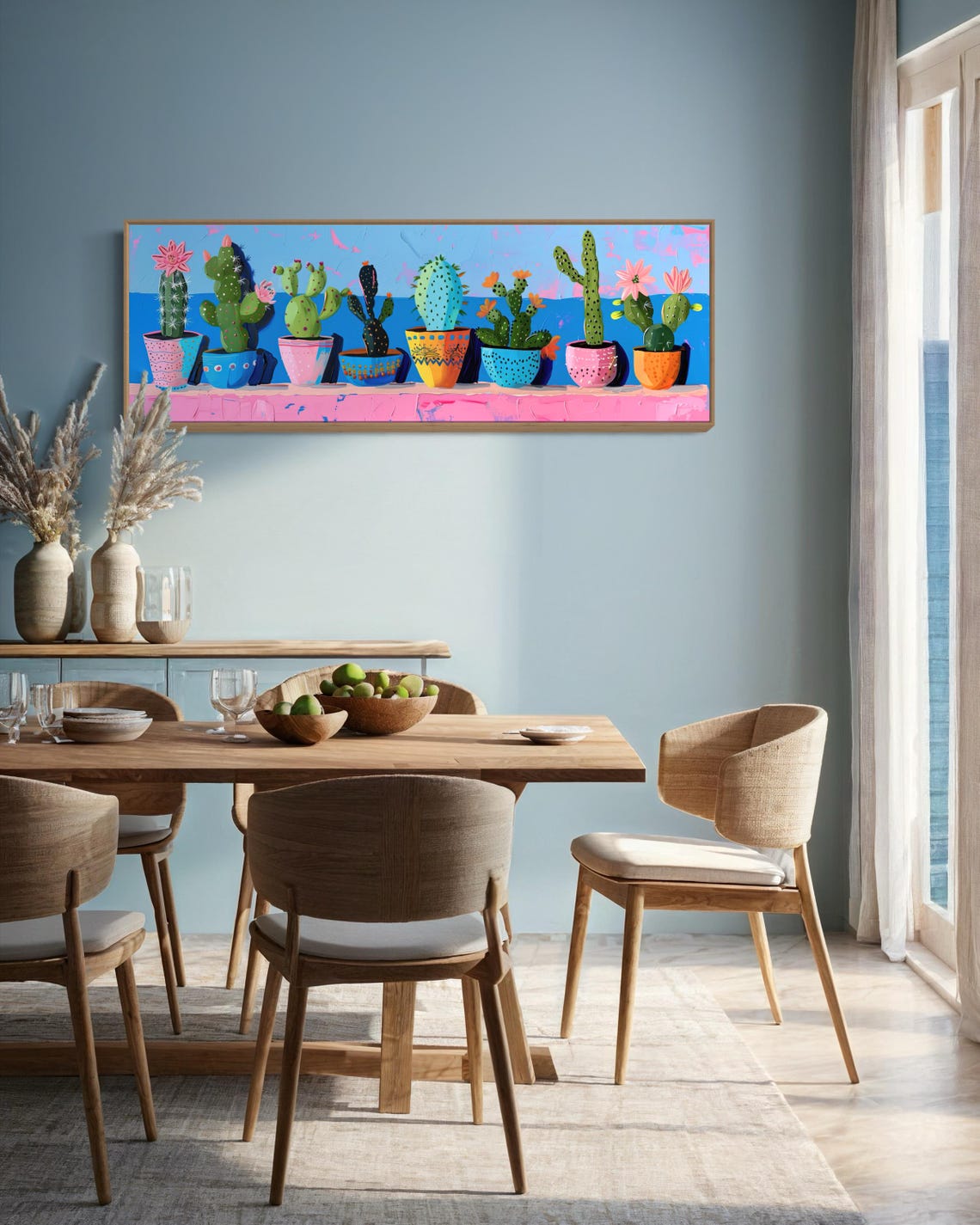 Colorful Potted Cactus Plants Quirky Folk Botanical Succulent Wall Art - Image 3
