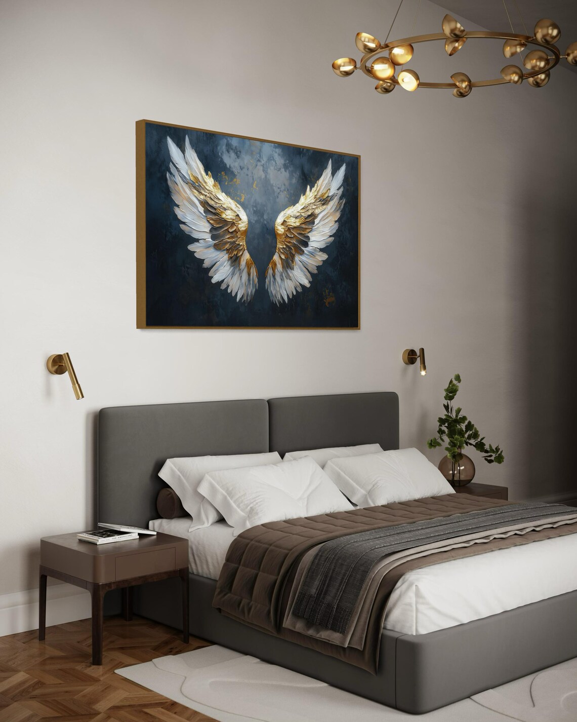 Golden Angel Wings Modern Abstract Art Poster - Image 2