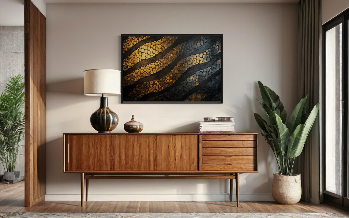 Gold Black Reptile Scale Texture Abstract Modern Glam Luxury Art Poster - Image 2