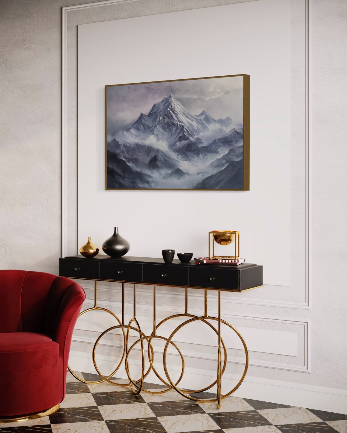 Snow Capped Mountain Peak Clouds Serene Alpine Landscape Poster - Image 2