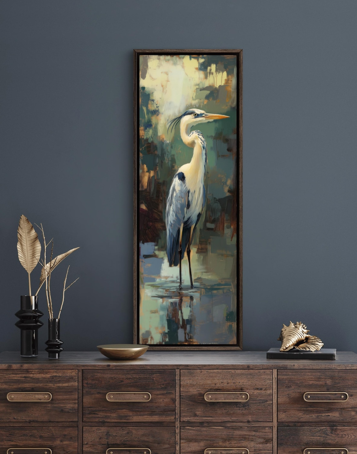 Abstract Blue Heron Art Print, Rustic Wall Decor - Image 2
