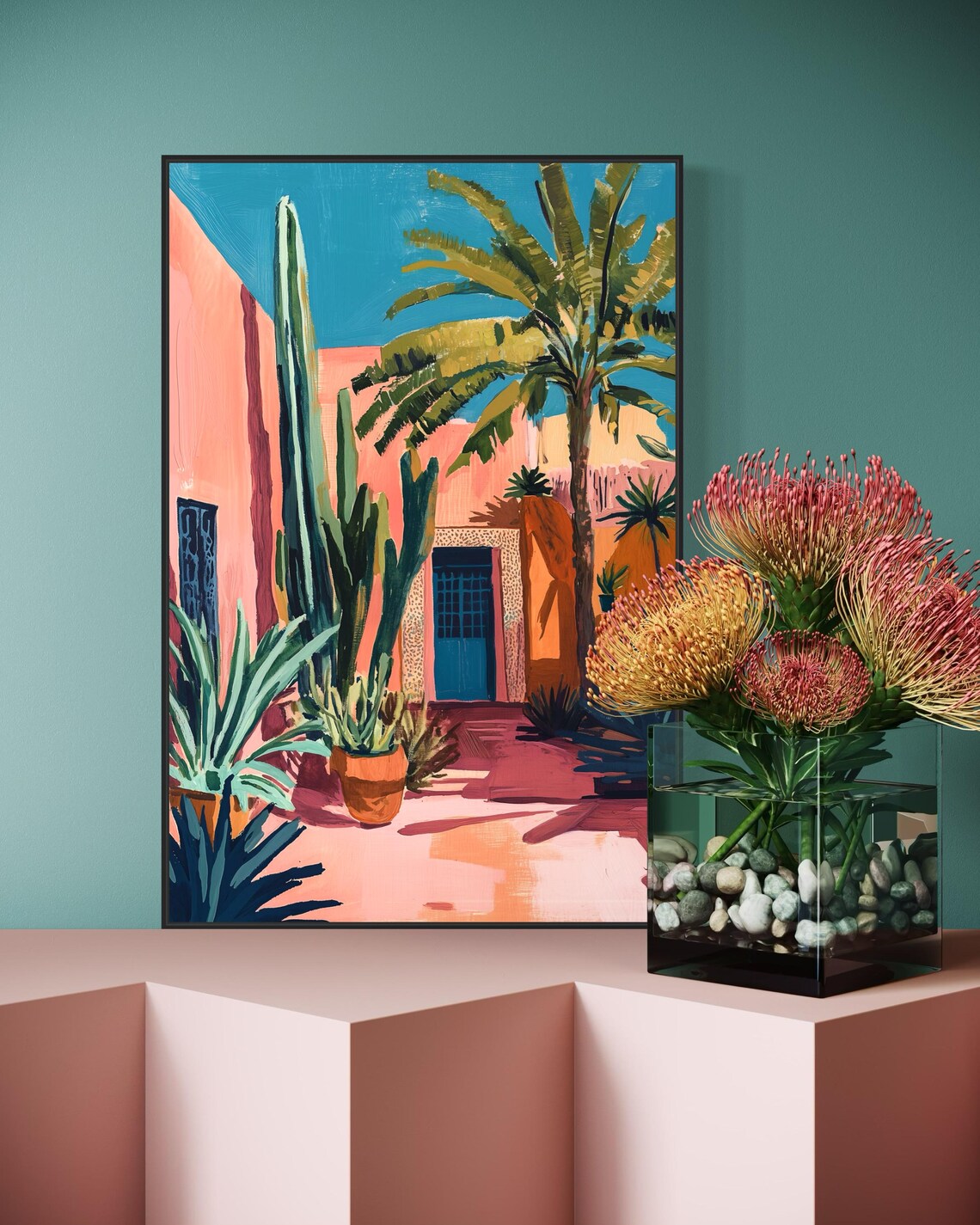 Marrakech Courtyard Boho Art Print, Moroccan Patio
