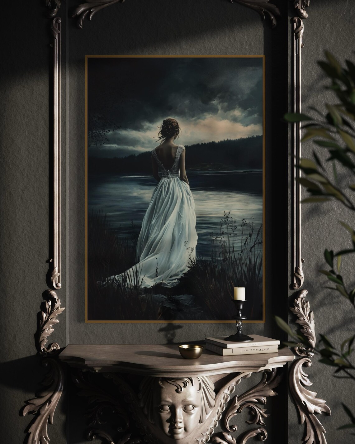 Moody Woman By The Lake, Dark Romantic Landscape