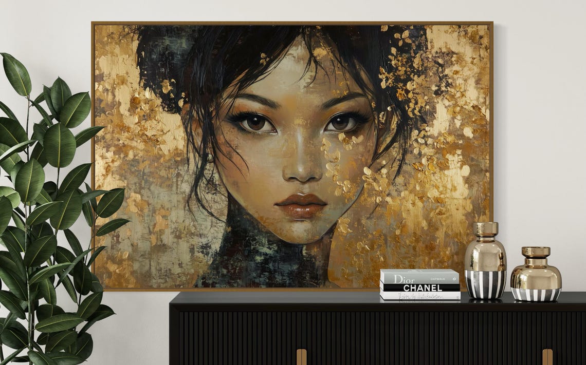 Asian Woman Portrait Gold Leaf Accents Elegant Luxury Fine Art Print - Image 5