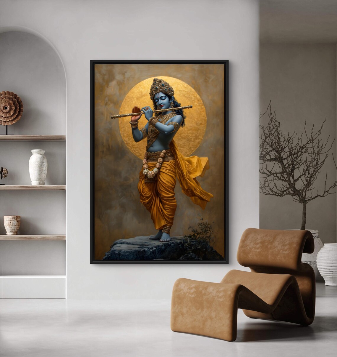 Lord Krishna With Flute Spiritual Poster, Yoga Decor - Image 4