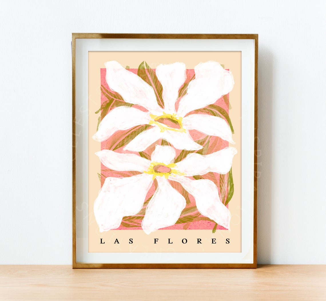 Las Flores White Blooms Modern Abstract Botanical Art Poster