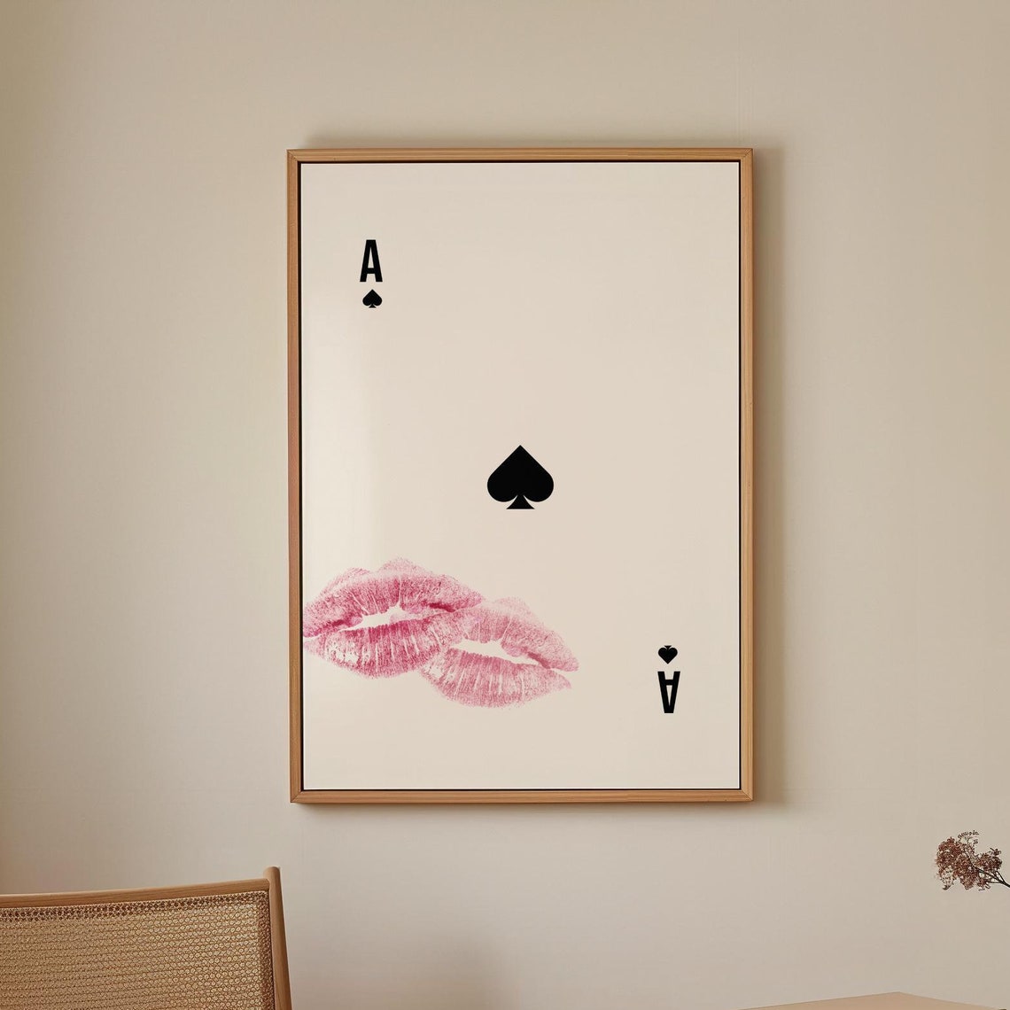 Ace of Spades Pink Lipstick Kiss Mark Minimalist Playing Card Print