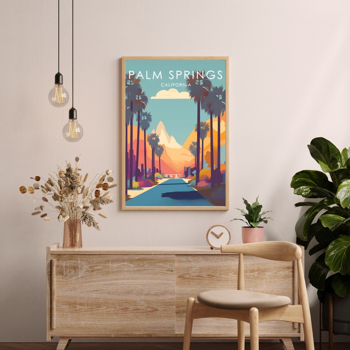 Palm Springs California Palm Lined Avenue Mountain Travel Poster - Image 2